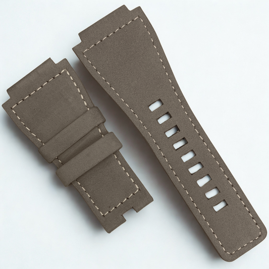35mm Bell & Ross Style Velvet Leather Watch Strap – Gray with White Stitching