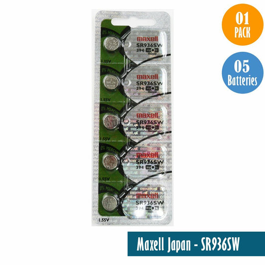 Maxell 394 Watch Cell Batteries SR936SW SILVER-OXIDE New Sealed (Pack 5)