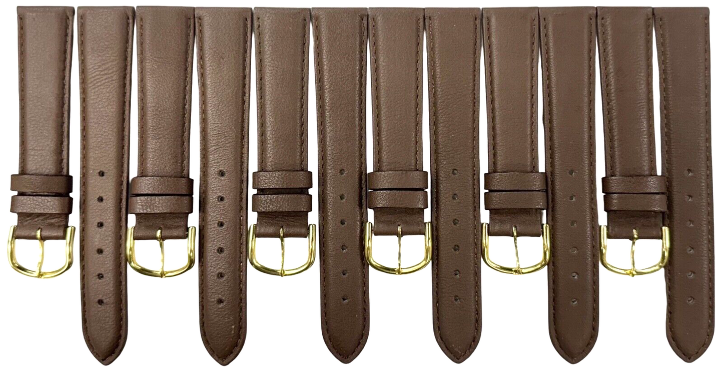 18 MM Plain Padded D.Brown Genuine Leather Watch Band with stitches (Lot of 6)