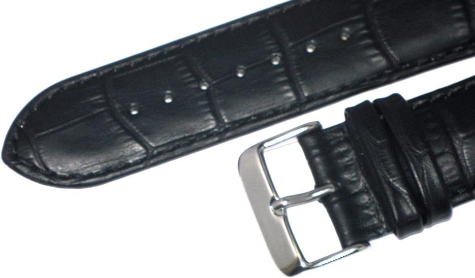 16mm Black Genuine Leather Alligator Grains Padded Watch Band