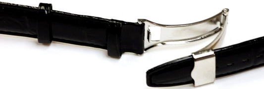 18mm Alligator Grains Shiny Black Glossy Leather Watch Band for Men