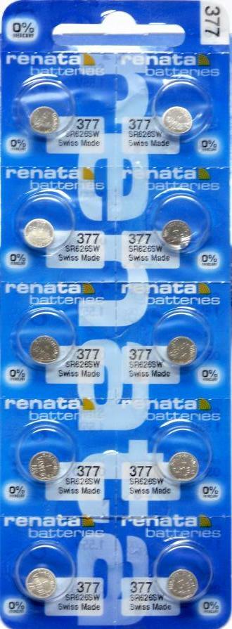 Renata 377 Watch Cell Batteries SR626SW, SWISS MADE, 0% MERCURY (Pack 100)