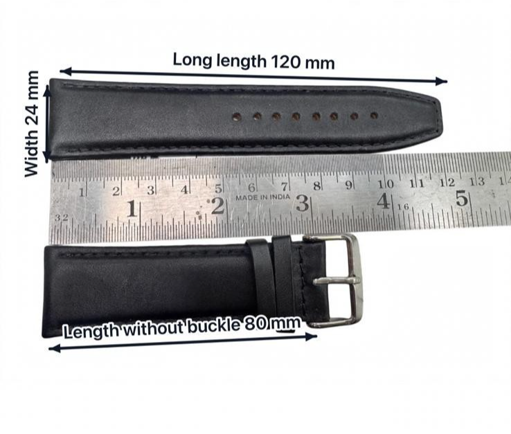 24 MM BLACK GENUINE LEATHER Watch Band for High End Watches Stitched