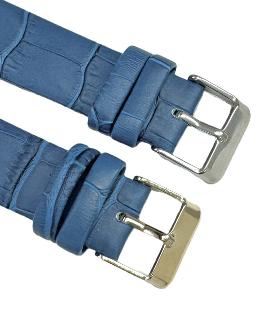 12 MM Genuine Leather, Blue Alligator Grain, Flat Watch Band with Unstitched