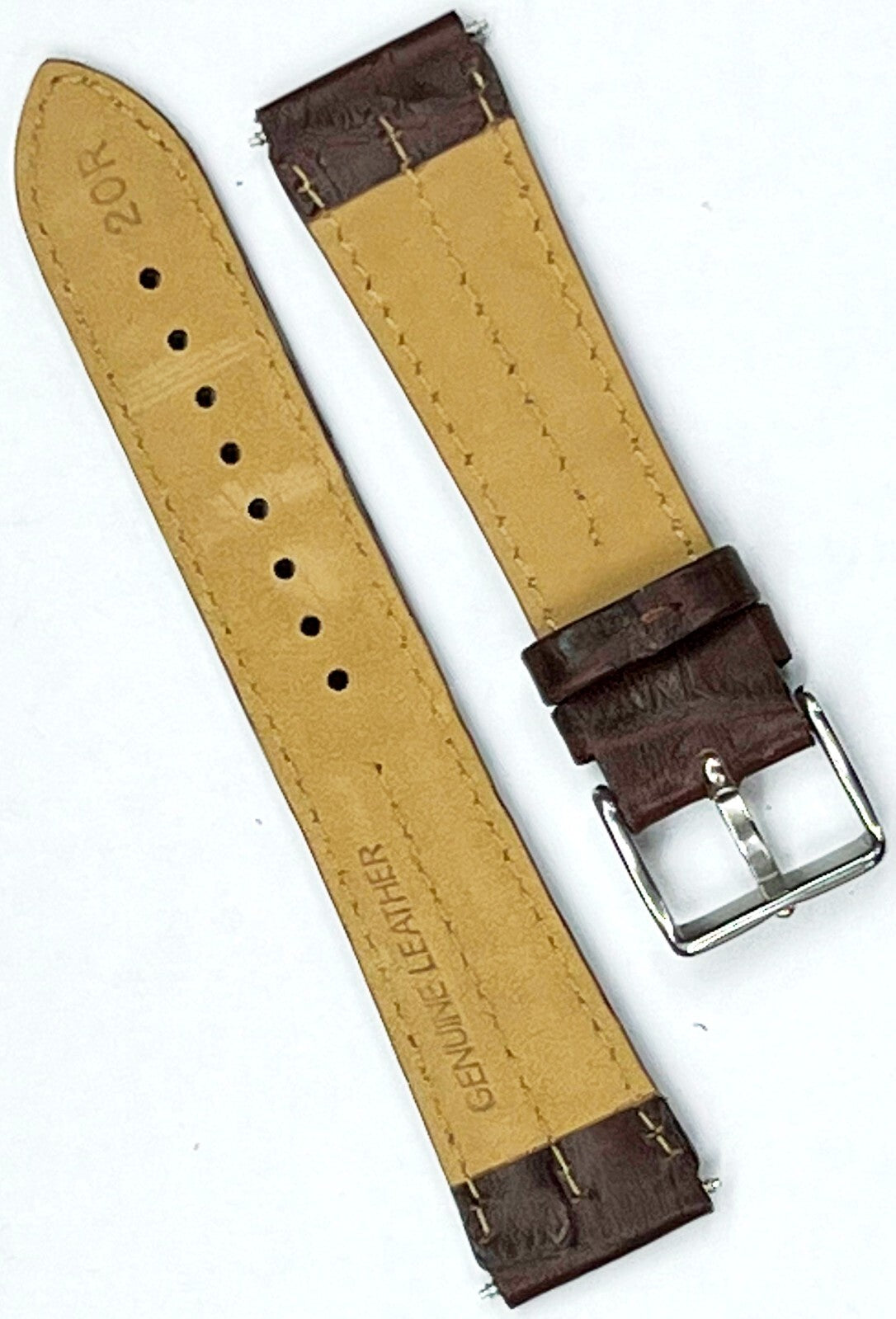 Watch Band Dark Brown Genuine Leather Padded white Stitches 20mm ( A1 Quality)