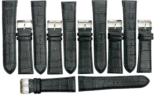 Lot of 6 Watch Bands Genuine Leather Black Alligator Grain 26mm (A1 Quality)