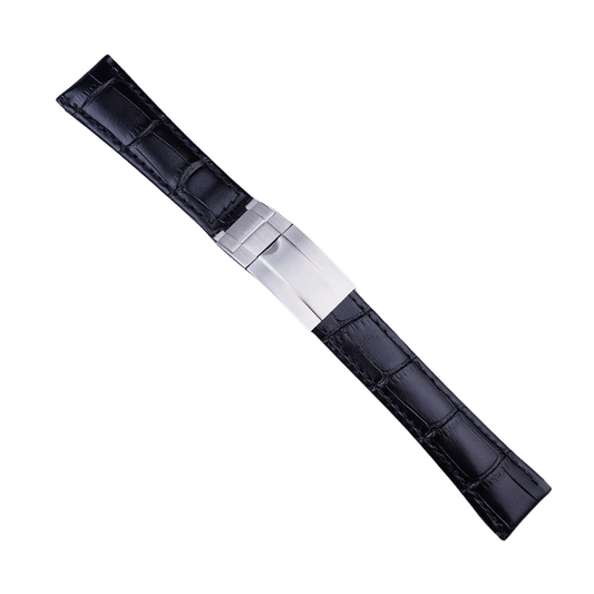 High-Quality Black Leather Watch Band – 20mm for Rolex Watches | Steel Clasp