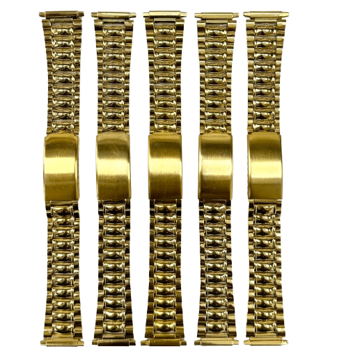 16 - 20MM Oyster Style Gold Tone Stainless Steel Band with regular fold - over clasp - Universal Jewelers & Watch Tools Inc.