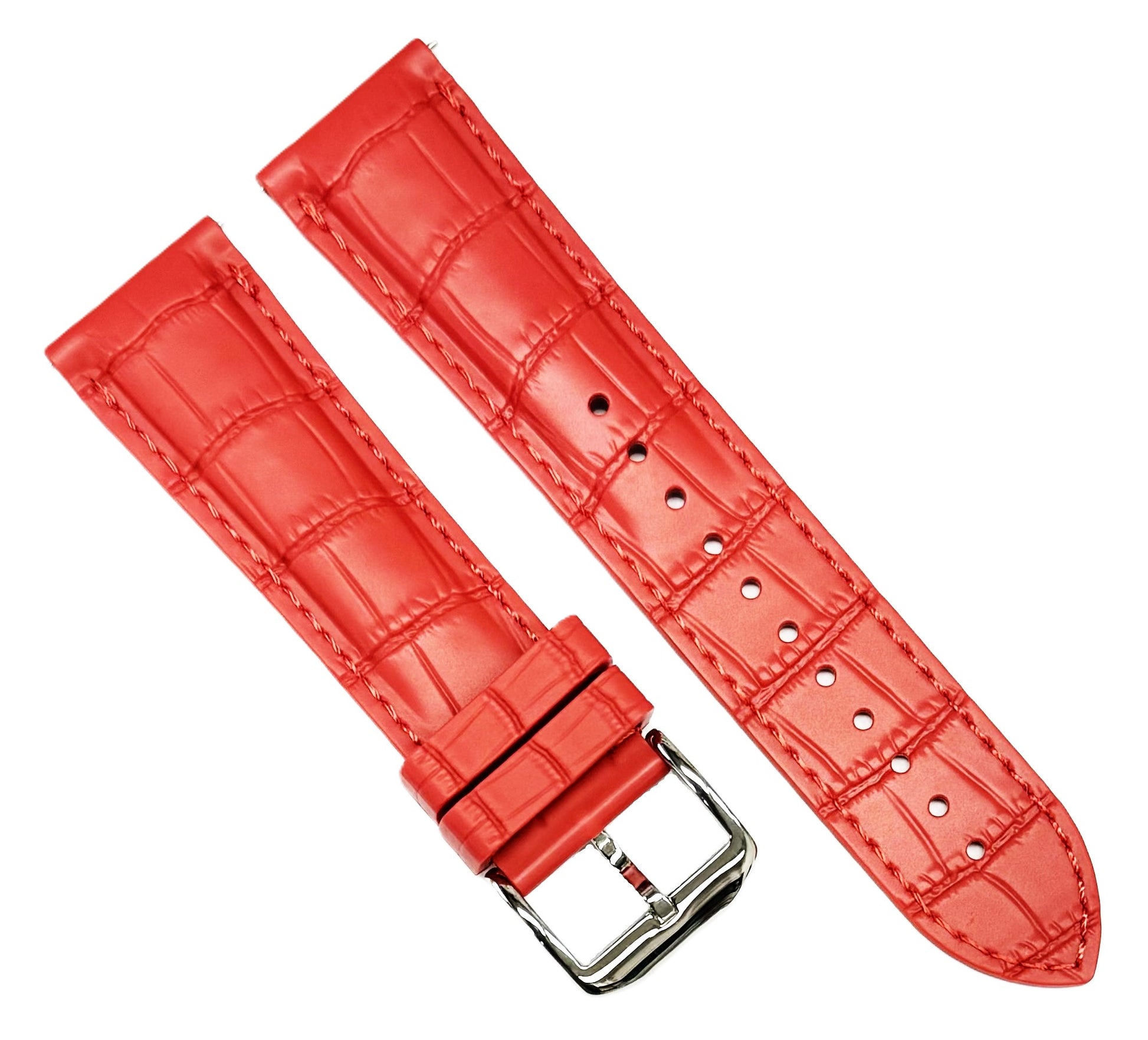 20 - 22mm New FKM Fluorine Rubber, Red Watch Band with Alligator Grain - Universal Jewelers & Watch Tools Inc.