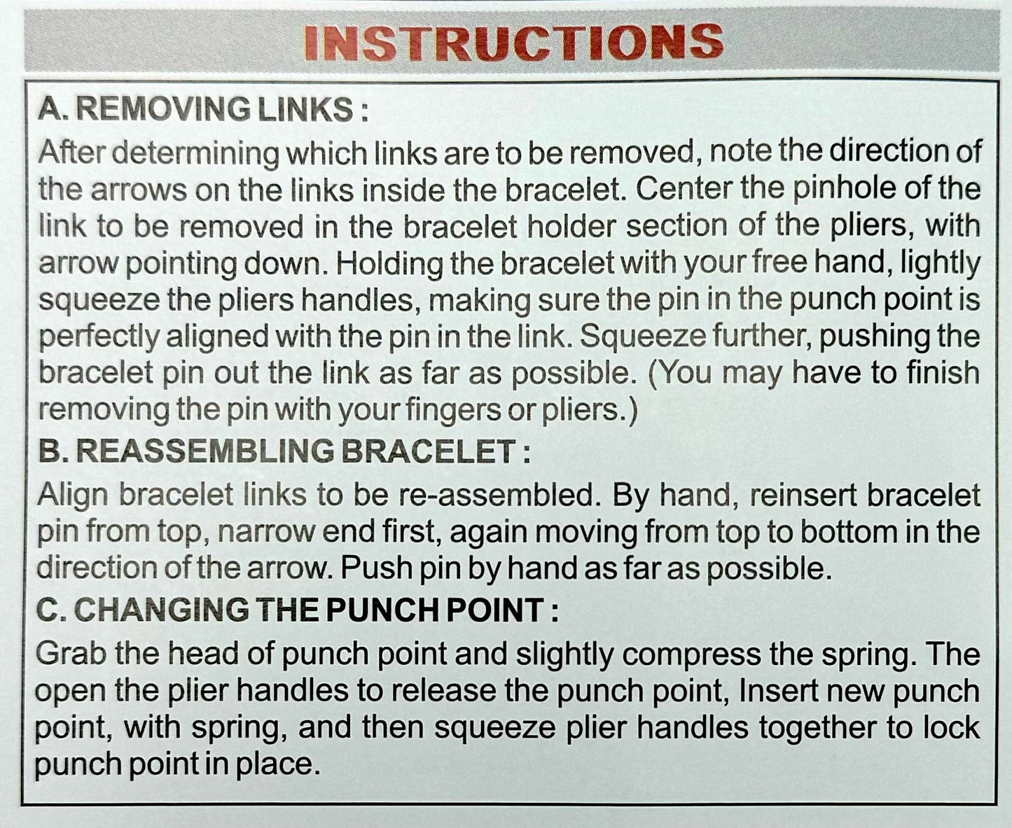 6 - 40mm Adjustable width, Band Link Remover Plier Type with Two pins - Universal Jewelers & Watch Tools Inc.