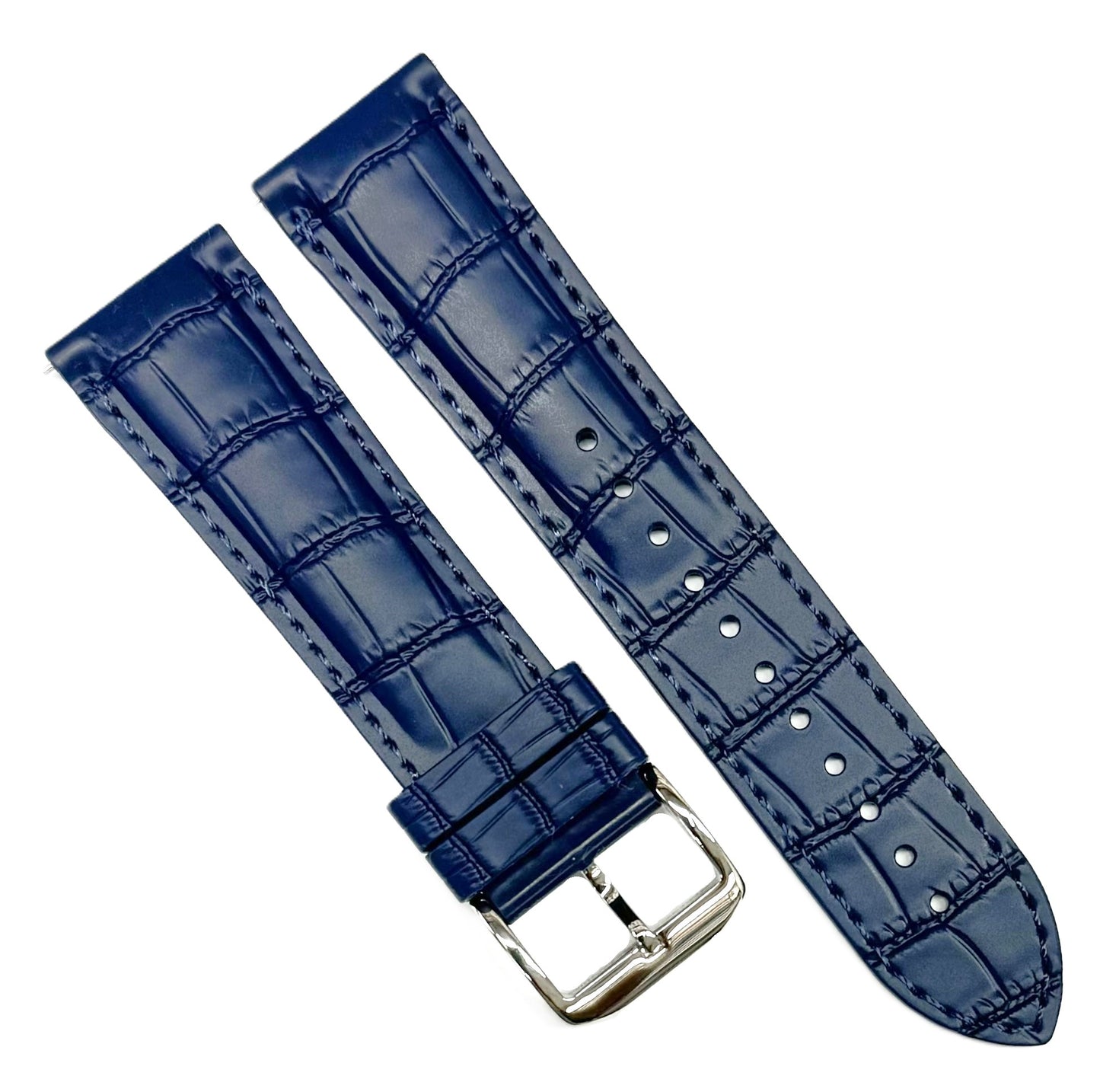 20 - 22mm New FKM Fluorine Rubber, Blue Watch Band with Alligator Grain - Universal Jewelers & Watch Tools Inc.