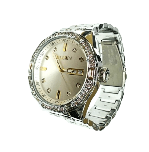 Elgin Men's Silver Watch & Matching Bracelet Set – Gold Markers | FG180016SST - Universal Jewelers & Watch Tools Inc.