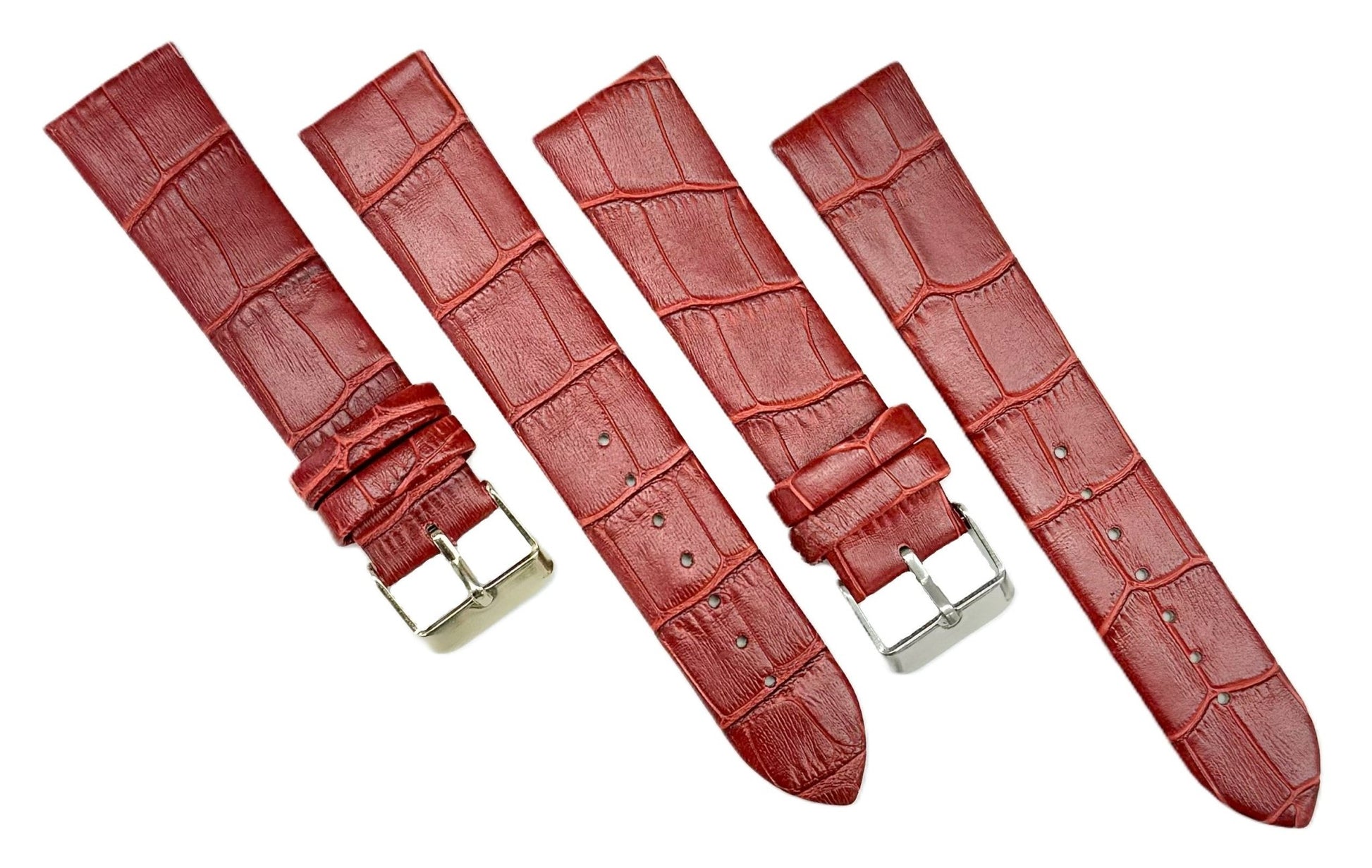 (12 - 24) mm Italian Genuine Leather, Maroon Alligator Grain, Flat Watch Band with Unstitched - Universal Jewelers & Watch Tools Inc.