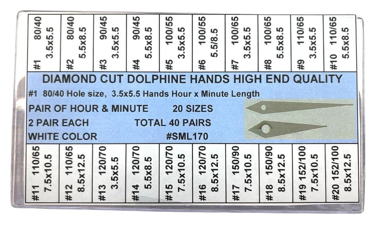 40 Pairs Assortment of Diamond Cut Dolphine Hands for High - end Watches - Universal Jewelers & Watch Tools Inc.