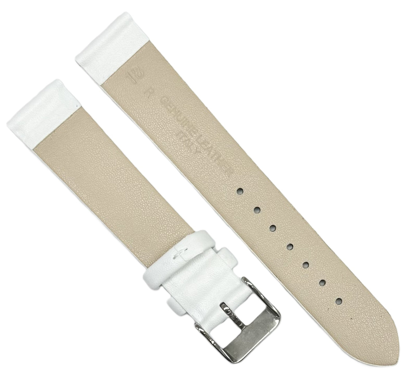12 to 26mm Italian Genuine Leather Plain Classic White Watch Band with No Stitching - Universal Jewelers & Watch Tools Inc.