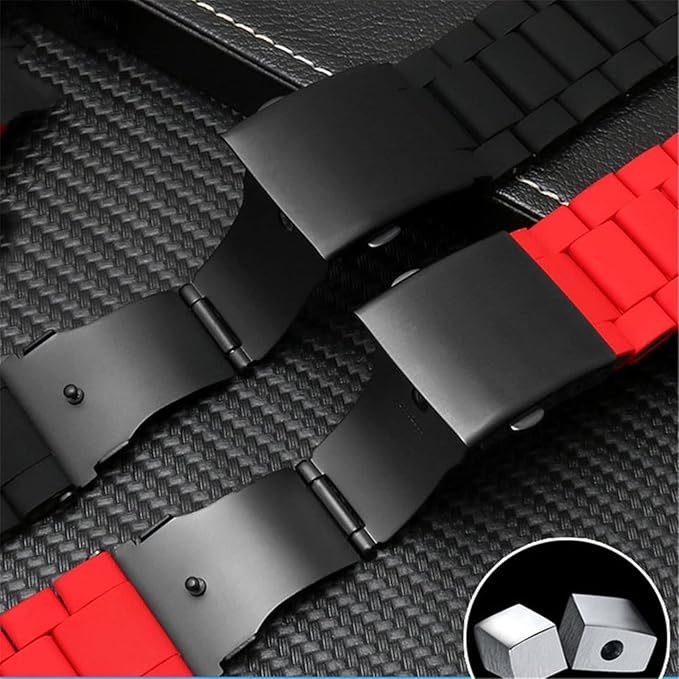28mm Red Silicone Watch Strap with Stainless Steel Links – Compatible Replacement Band for Diesel DZ7396, DZ7370, DZ4289 - Universal Jewelers & Watch Tools Inc.