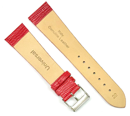 12 - 24 mm Italian Genuine Leather RED Lizard Grain Flat Watch Band - Universal Jewelers & Watch Tools Inc.