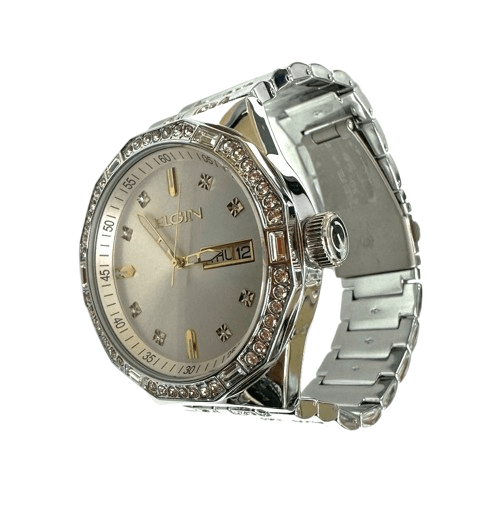 Elgin Men's Silver Watch & Matching Bracelet Set – Gold Markers | FG180016SST - Universal Jewelers & Watch Tools Inc.