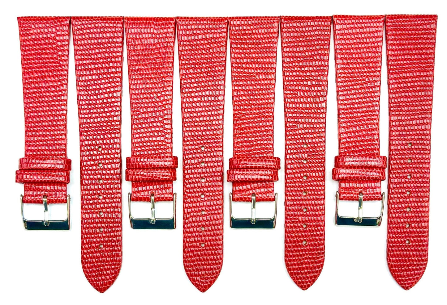 12 - 24 mm Italian Genuine Leather RED Lizard Grain Flat Watch Band - Universal Jewelers & Watch Tools Inc.