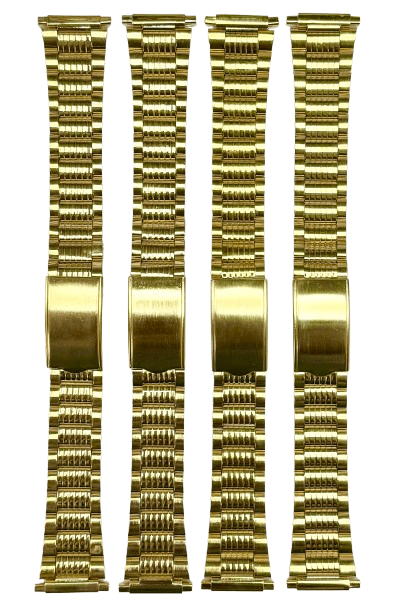 16 - 22MM Textured Oyster Style Gold Tone Stainless Steel Band with fold - over clasp - Universal Jewelers & Watch Tools Inc.