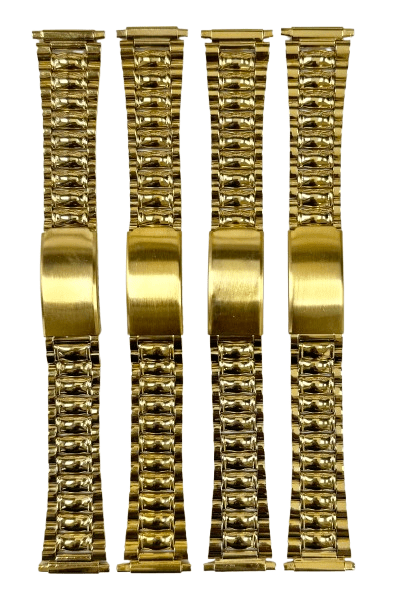 16 - 20MM Oyster Style Gold Tone Stainless Steel Band with regular fold - over clasp - Universal Jewelers & Watch Tools Inc.