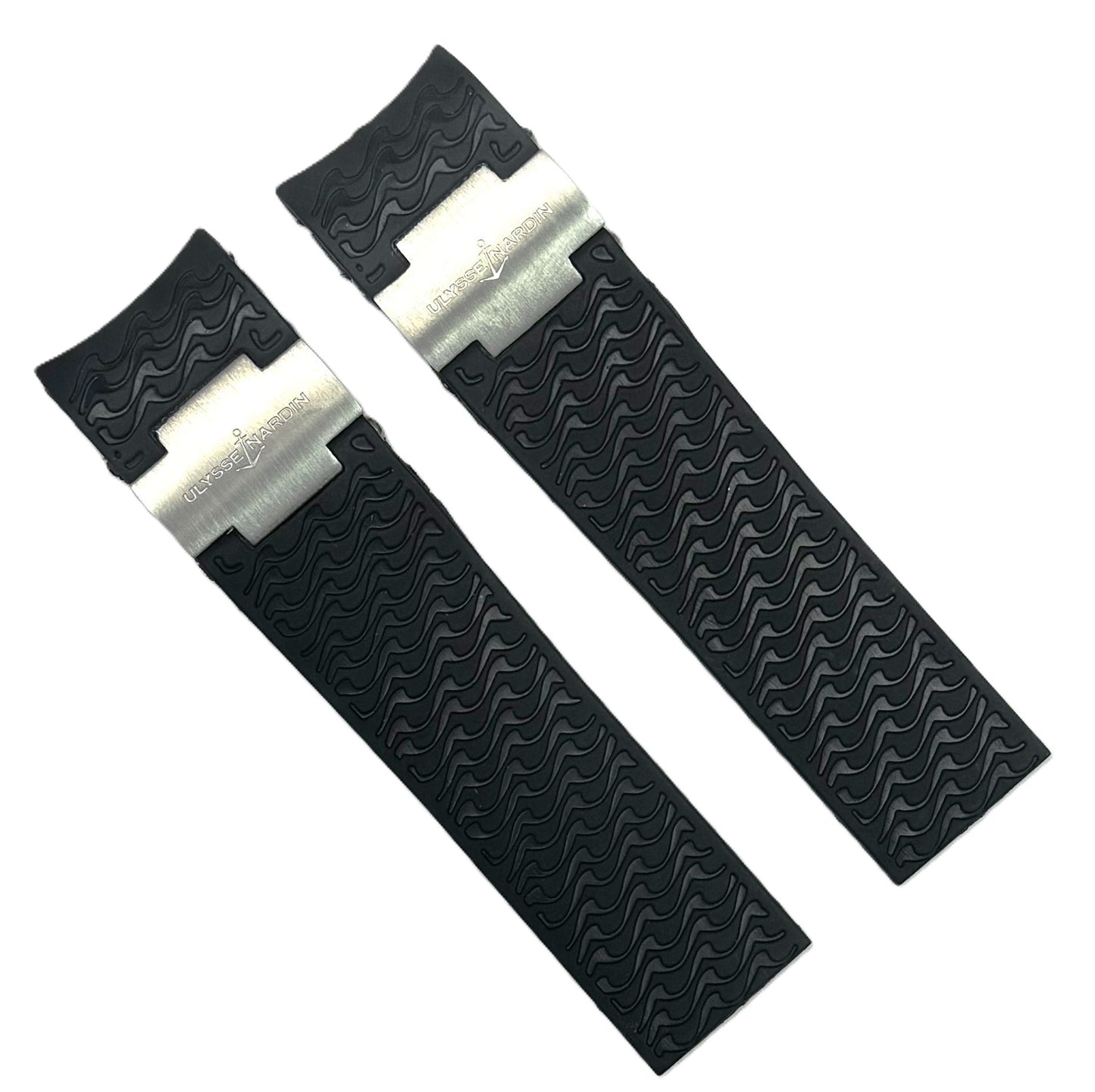 22mm Black Curved Rubber Watch Band for ULYSSE NARDIN Maxi Marine Watches - Universal Jewelers & Watch Tools Inc.