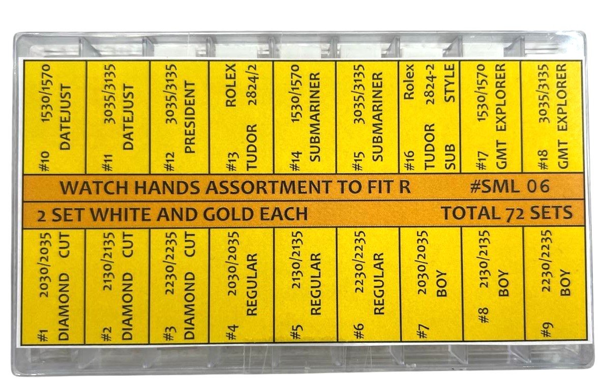 72 set Watch Hands Assortment to fit Rolex Models - Universal Jewelers & Watch Tools Inc.