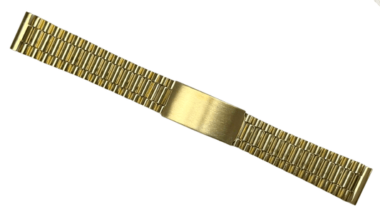 18MM Classic President Style Gold Color Stainless Steel Watch Bands with Regular Clasp - Universal Jewelers & Watch Tools Inc.