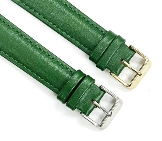 18mm Italian Genuine Leather Plain Dark Green, Padded & Stitched Watch Band - Universal Jewelers & Watch Tools Inc.