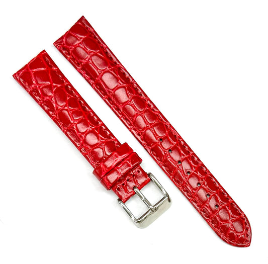 (18 - 30) mm Genuine Leather Red Crocodile Grain Watch Band, Padded & Stitched - Universal Jewelers & Watch Tools Inc.