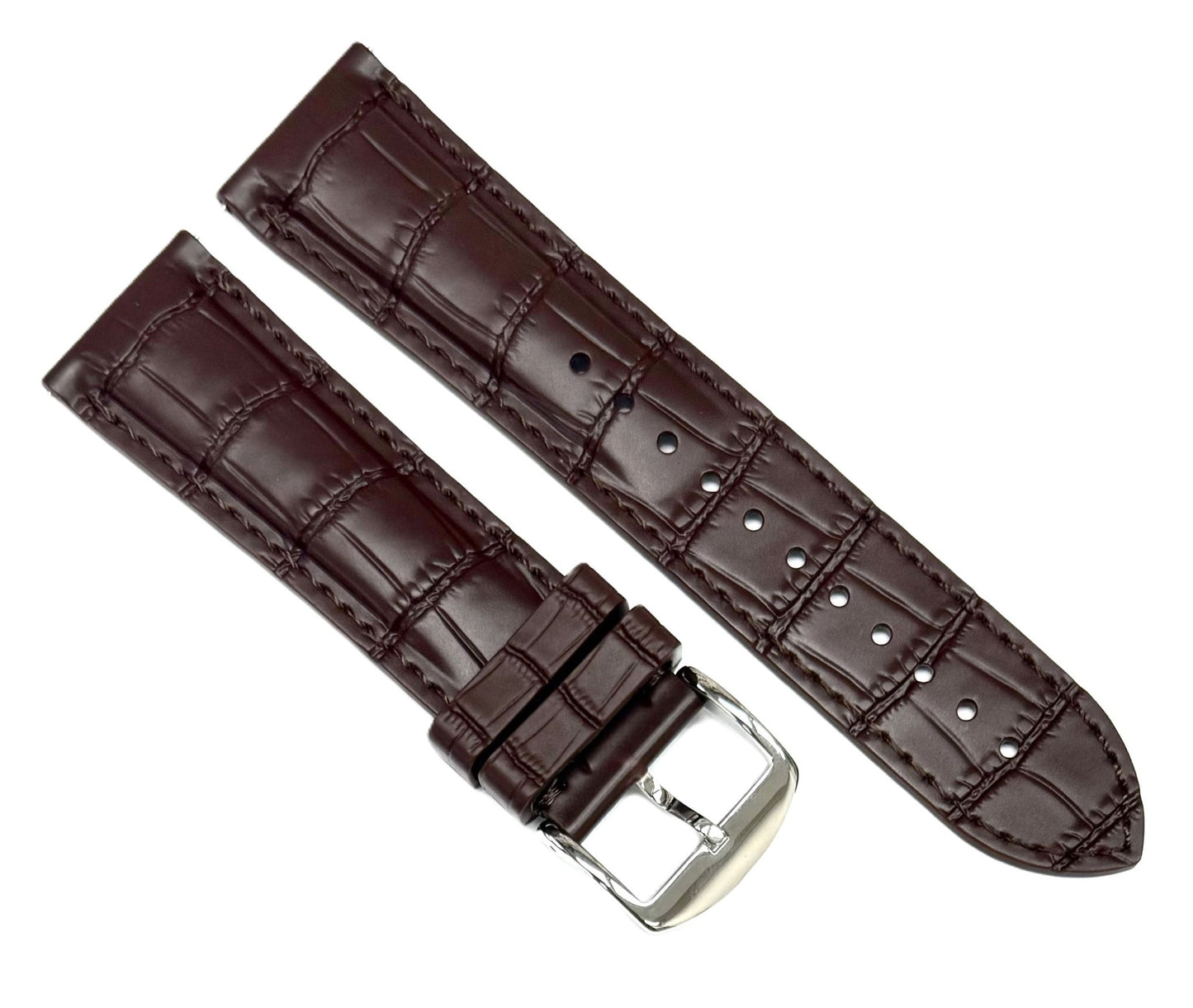 20 - 22mm New FKM Fluorine Rubber, Brown Watch Band with Alligator Grain - Universal Jewelers & Watch Tools Inc.