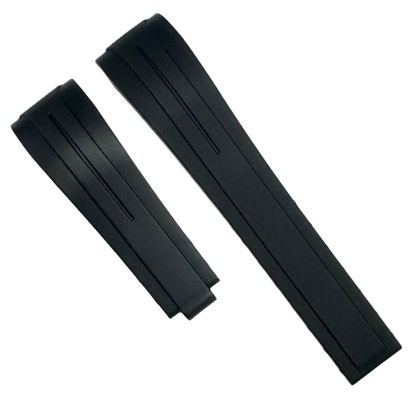 20mm Curved - End Vulcanized Rubber Watch Band for ROLEX Watches, Black Color - Universal Jewelers & Watch Tools Inc.