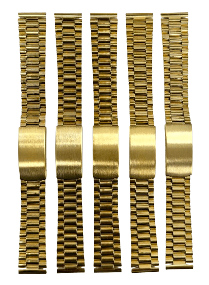 18MM Classic President Style Gold Color Stainless Steel Watch Bands with Regular Clasp - Universal Jewelers & Watch Tools Inc.