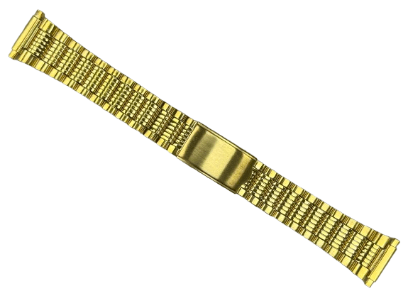 16 - 22MM Textured Oyster Style Gold Tone Stainless Steel Band with fold - over clasp - Universal Jewelers & Watch Tools Inc.