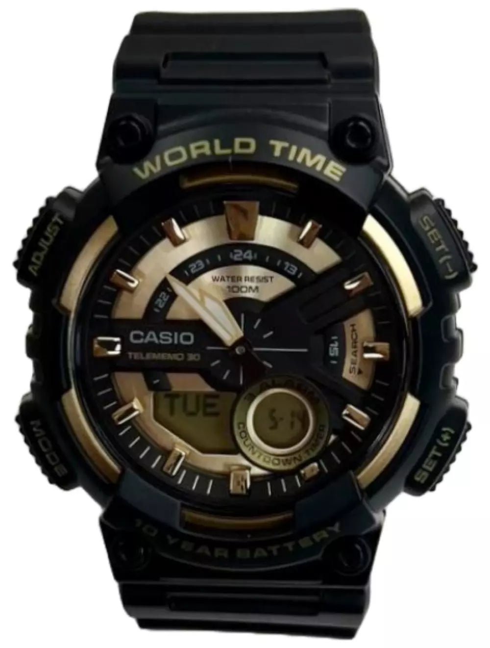 Casio Men's AEQ - 110 Heavy Duty Quartz Black & Gold Resin Sports Men's Watch - Universal Jewelers & Watch Tools Inc.