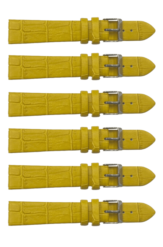 6PCS YELLOW Leather Flat Unstitched Alligator Grain Watch Band Sizes 12MM - 24MM - Universal Jewelers & Watch Tools Inc.