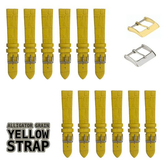 12PCS YELLOW Leather Flat Unstitched Alligator Grain Watch Band Sizes 12MM - 24MM - Universal Jewelers & Watch Tools Inc.