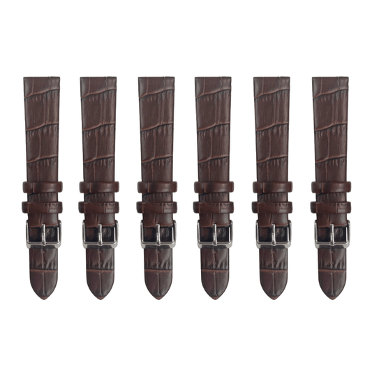 6PCS BROWN Leather Flat Unstitched Alligator Grain Watch Band Sizes 12MM - 24MM - Universal Jewelers & Watch Tools Inc.