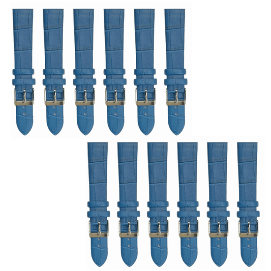12PCS BLUE Leather Flat Unstitched Alligator Grain Watch Band Sizes 12MM - 24MM - Universal Jewelers & Watch Tools Inc.