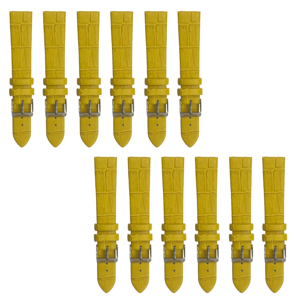 12PCS YELLOW Leather Flat Unstitched Alligator Grain Watch Band Sizes 12MM - 24MM - Universal Jewelers & Watch Tools Inc.