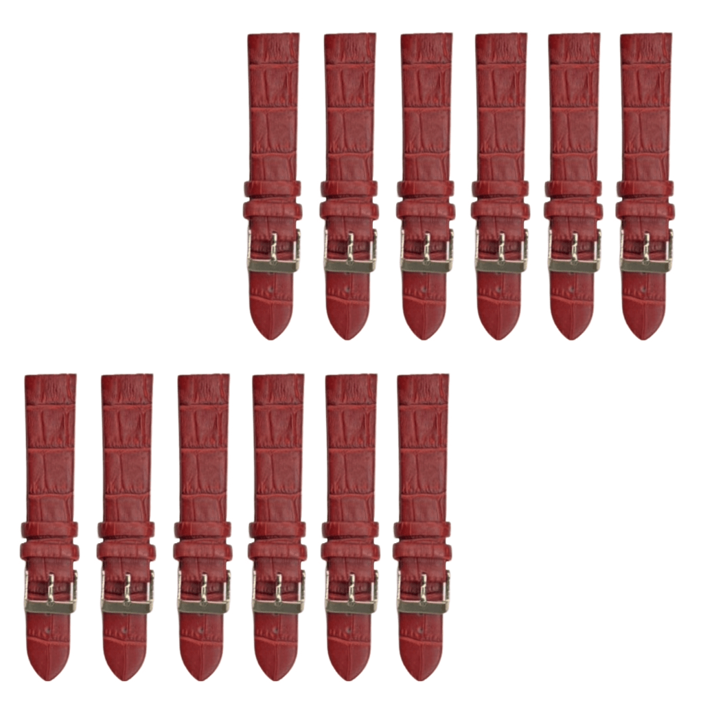 12PCS RED Leather Flat Unstitched Alligator Grain Watch Band Sizes 12MM - 24MM - Universal Jewelers & Watch Tools Inc.