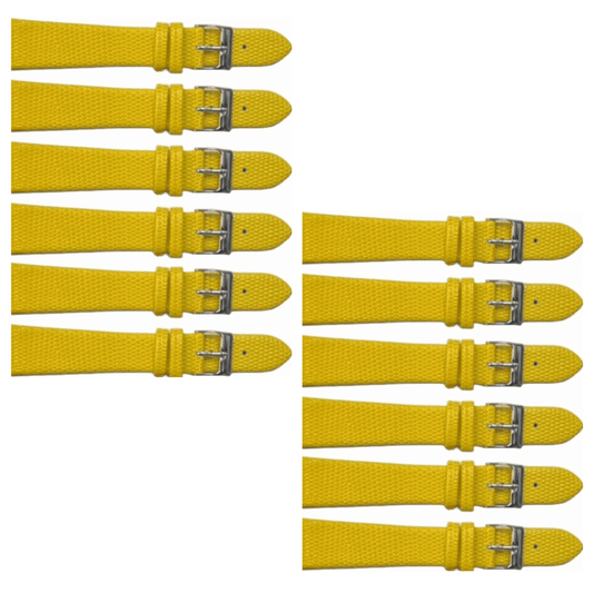 12PCS Lizard Grain Flat YELLOW Unstitched Genuine Leather Watch Band Size (12MM - 24MM) - Universal Jewelers & Watch Tools Inc.