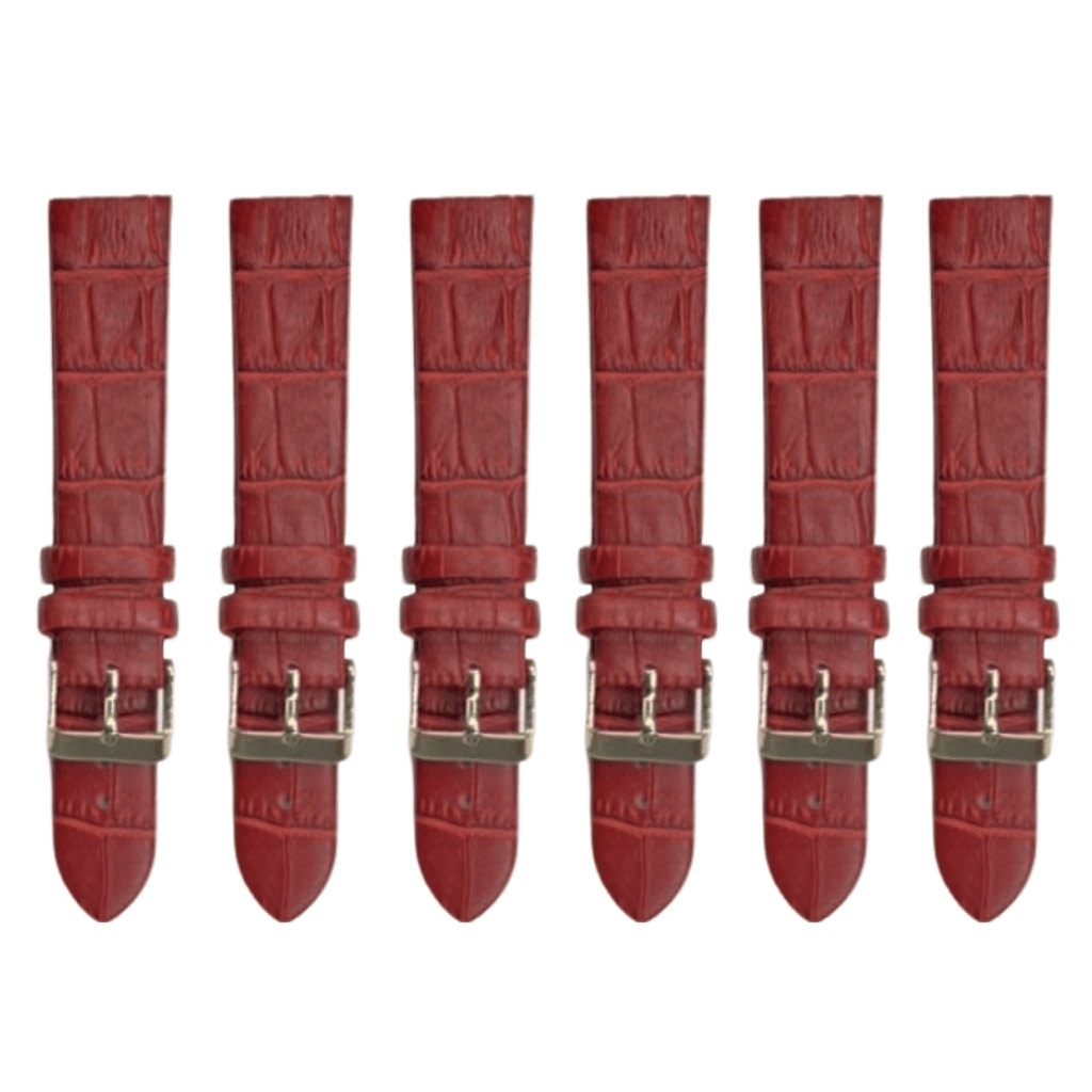6PCS RED Leather Flat Unstitched Alligator Grain Watch Band Sizes 12MM - 24MM - Universal Jewelers & Watch Tools Inc.