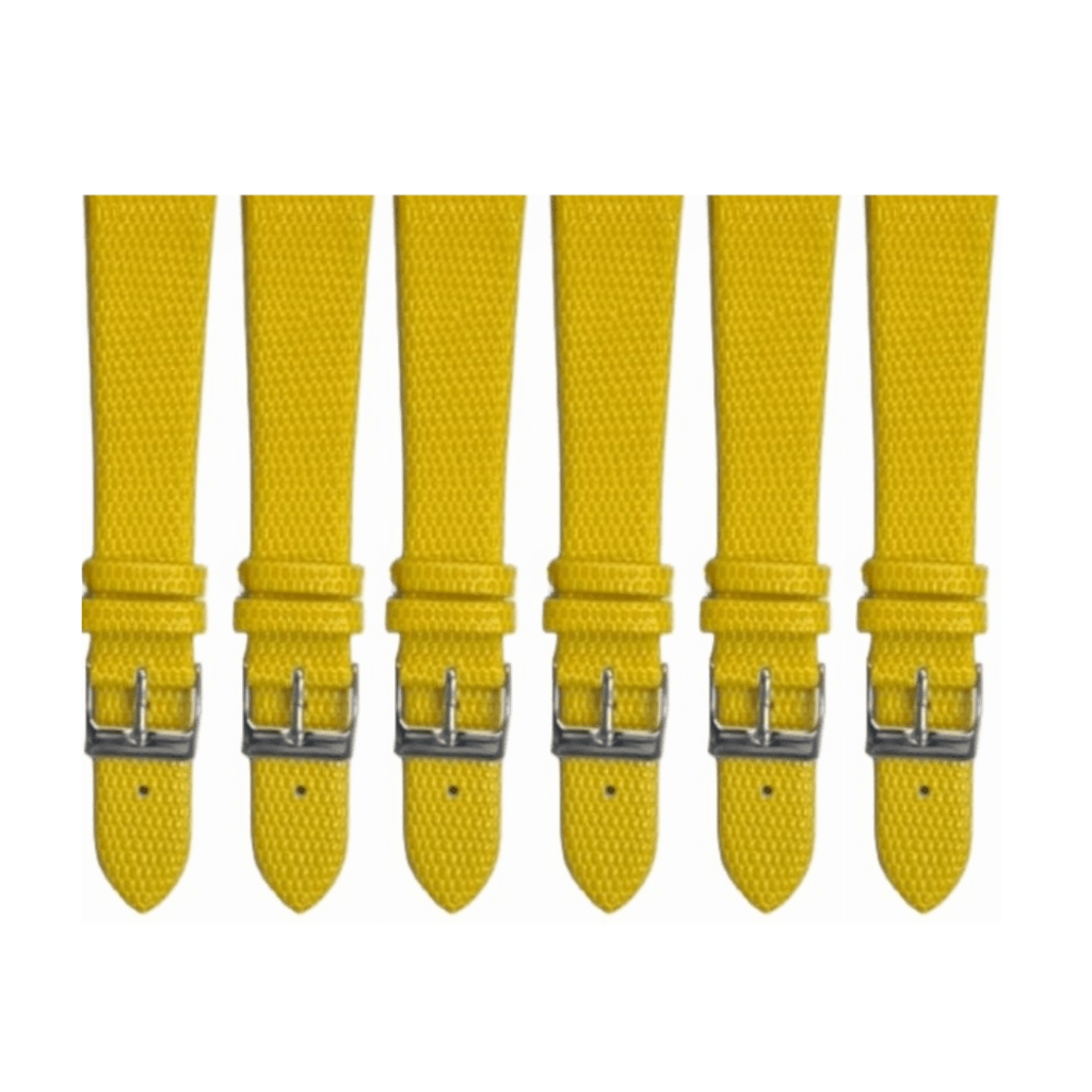 6PCS Lizard Grain Flat YELLOW Unstitched Genuine Leather Watch Band Size (12MM - 24MM) - Universal Jewelers & Watch Tools Inc.