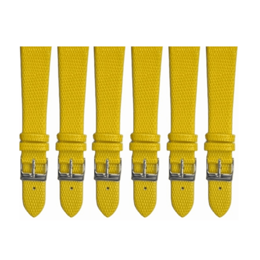 6PCS Lizard Grain Flat YELLOW Unstitched Genuine Leather Watch Band Size (12MM - 24MM) - Universal Jewelers & Watch Tools Inc.