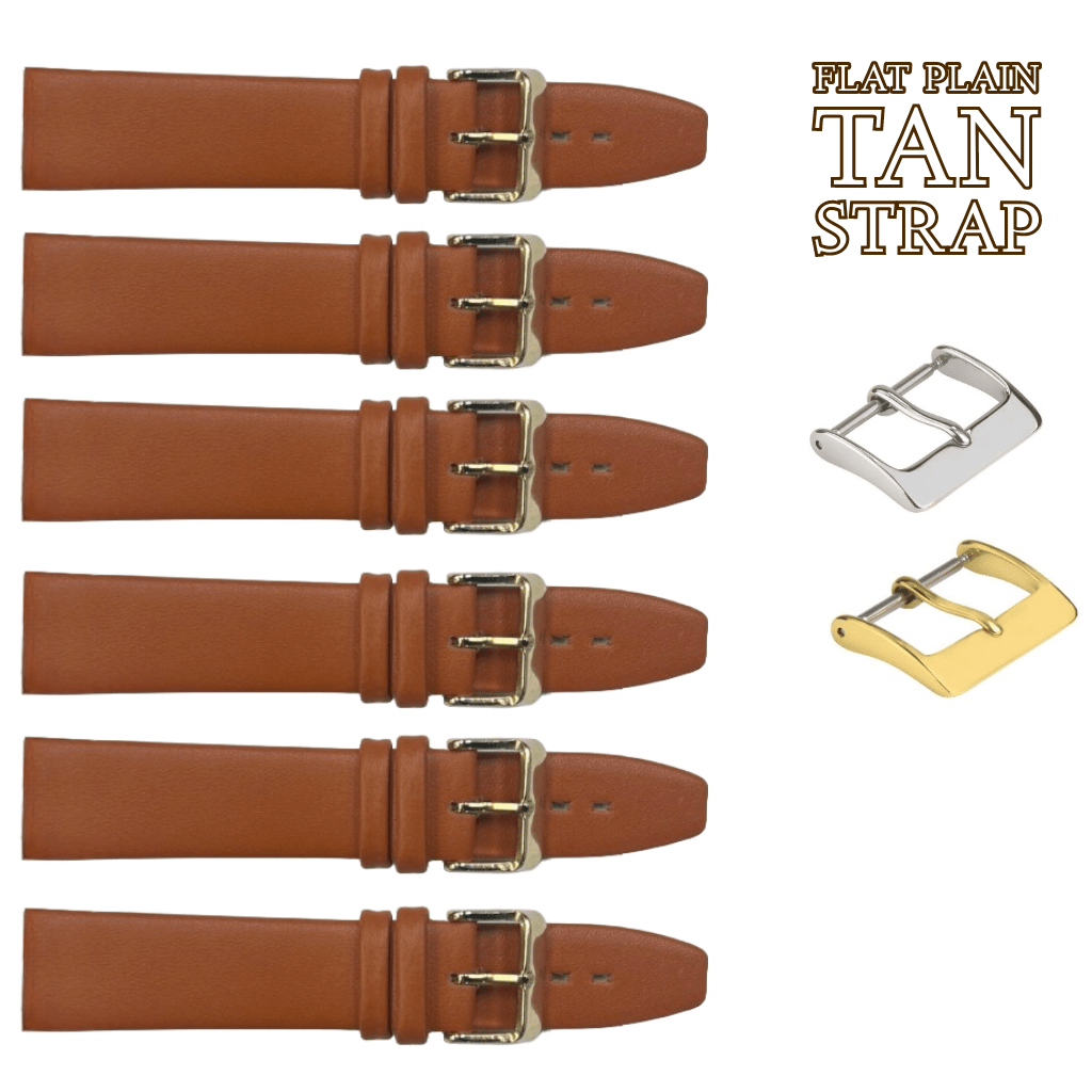 6PCS TAN BROWN Leather Flat Plain Unstitched Watch Band Sizes 18MM - 24MM - Universal Jewelers & Watch Tools Inc.