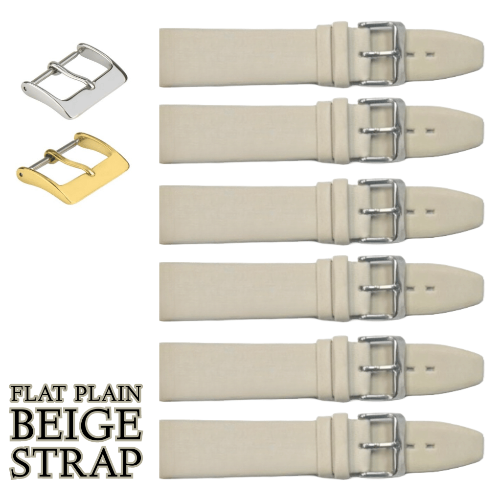 6PCS BEIGE Leather Flat Plain Unstitched Watch Band Sizes 18MM - 22MM - Universal Jewelers & Watch Tools Inc.