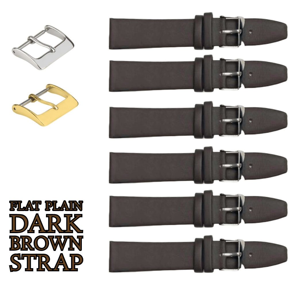 6PCS Dark Brown Leather Flat Plain Unstitched Watch Band Sizes 8MM - 26MM - Universal Jewelers & Watch Tools Inc.