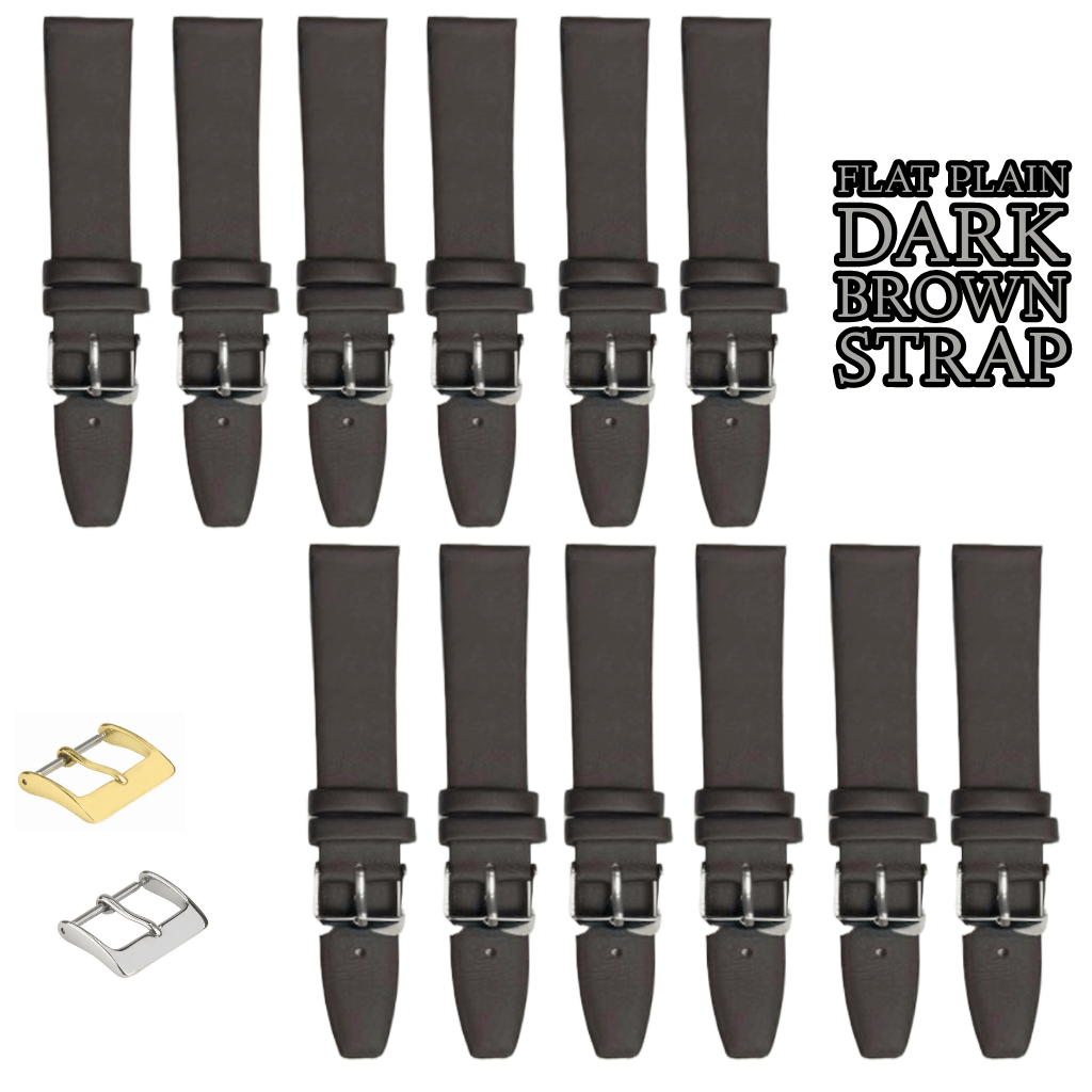 12PCS Dark Brown Leather Flat Plain Unstitched Watch Band Sizes 8MM - 26MM - Universal Jewelers & Watch Tools Inc.