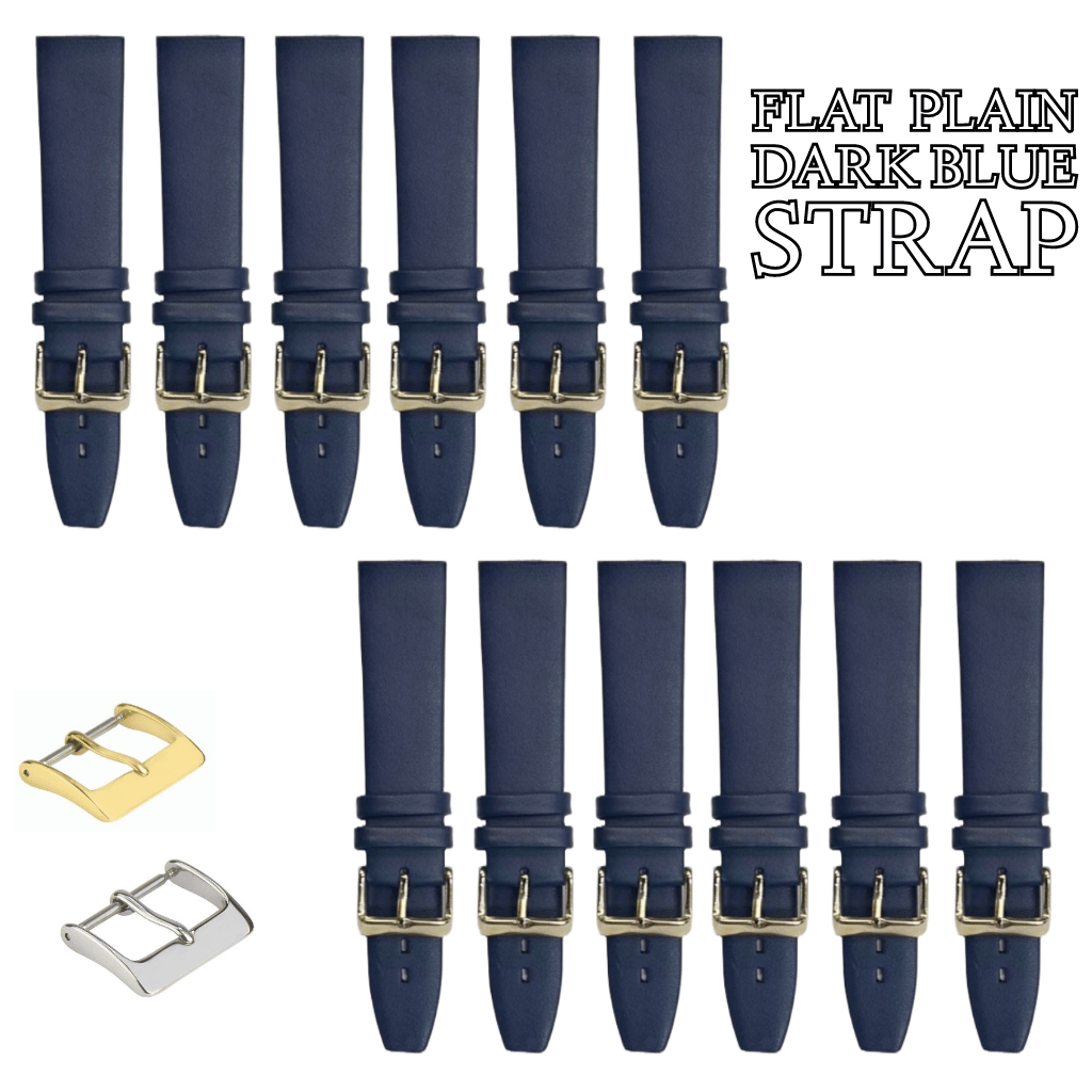 12PCS Dark Blue Leather Flat Plain Unstitched Watch Band Sizes 18MM - 24MM - Universal Jewelers & Watch Tools Inc.